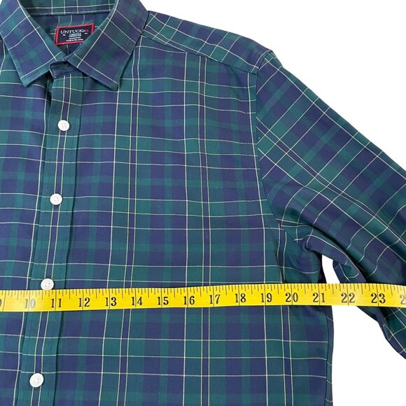 Untuckit Plaid Shirt Men's Size Medium  Wrinkle Free Cotton Green Blue Casual - Picture 3 of 5